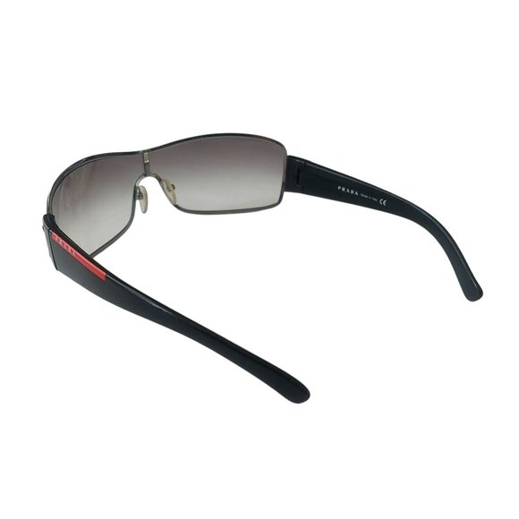 (SOLD) Prada Black Silver Shield Tinted Sunglasses Unisex SPS 52E 5AV-5D1 125 - Picture 10 of 16